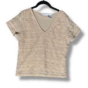 WORTHINGTON Petite Stretch V-Neck Textured Short-Sleeve Top